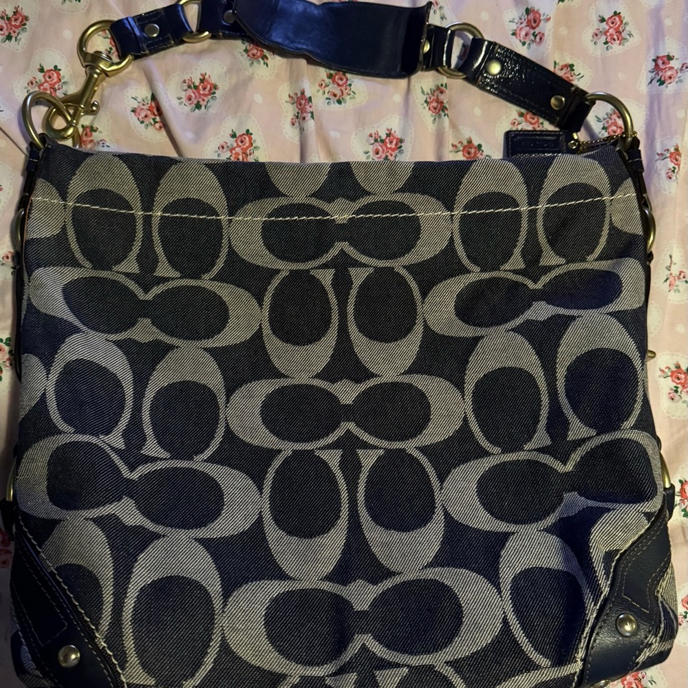 Vintage Coach Carly Denim Signature Hobo Shoulder Bag